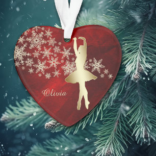 Ornamento Dancer Dourado de Neve Vermelho