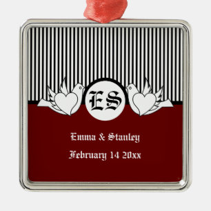 Ornamento das iniciais das pombas de amor preto, v