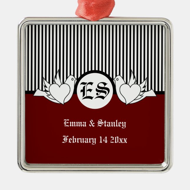 Ornamento das iniciais das pombas de amor preto, v (Frente)