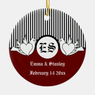 Ornamento das iniciais das pombas de amor preto, v