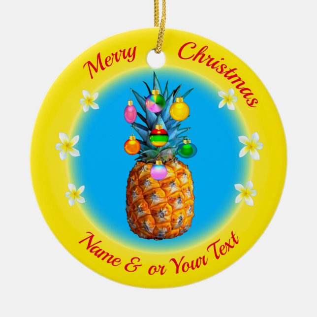 Ornamento de Abacaxi Personalizado de Feliz Natal (Frente)