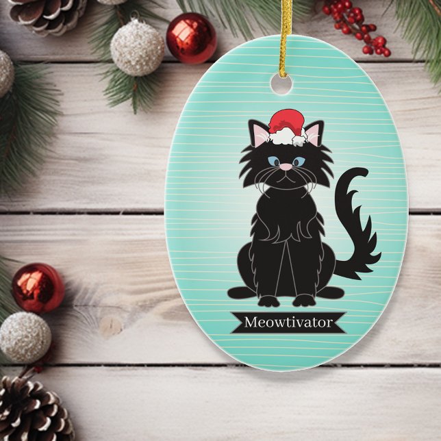 Ornamento de Animais de Natal Black Cat Santa Hat (Criador carregado)