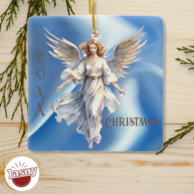 Ornamento de Anjo Celestial Azul Personalizado (Criador carregado)