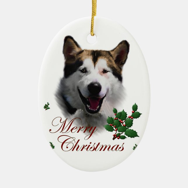 Ornamento de Arte de Natal do Alaska Malamute (Frente)