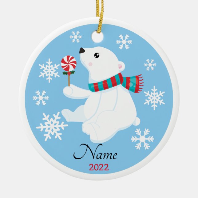 Ornamento de Árvore de Natal de Urso Polar (Frente)