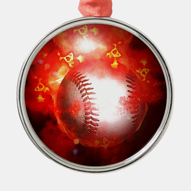 Ornamento de Árvore de Natal Red Flaming Baseball (Frente)
