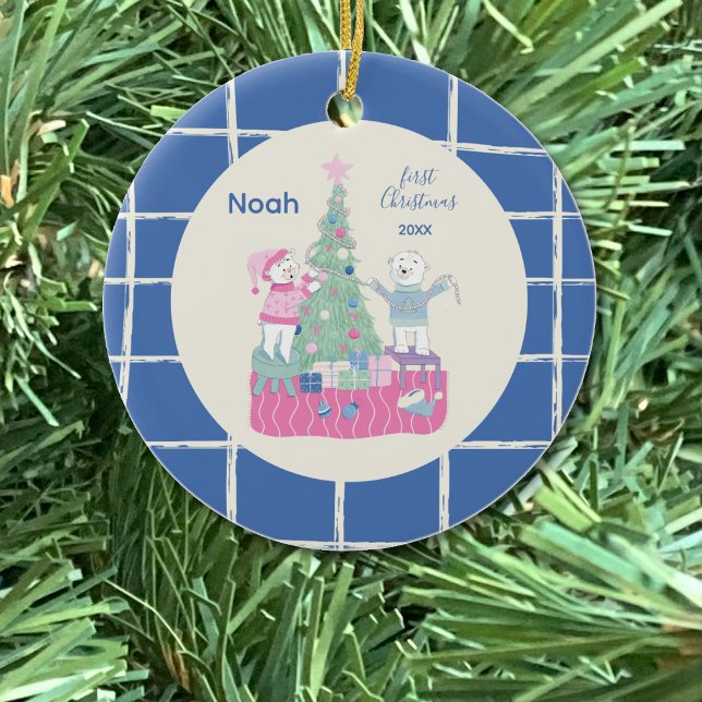 Ornamento De Árvores De Ursos Polares Com Queda De (View on the Christmas tree .)