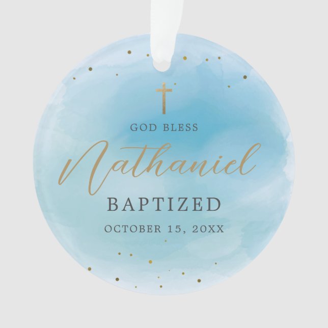 Ornamento de Batismo de Menino Personalizado (Frente)