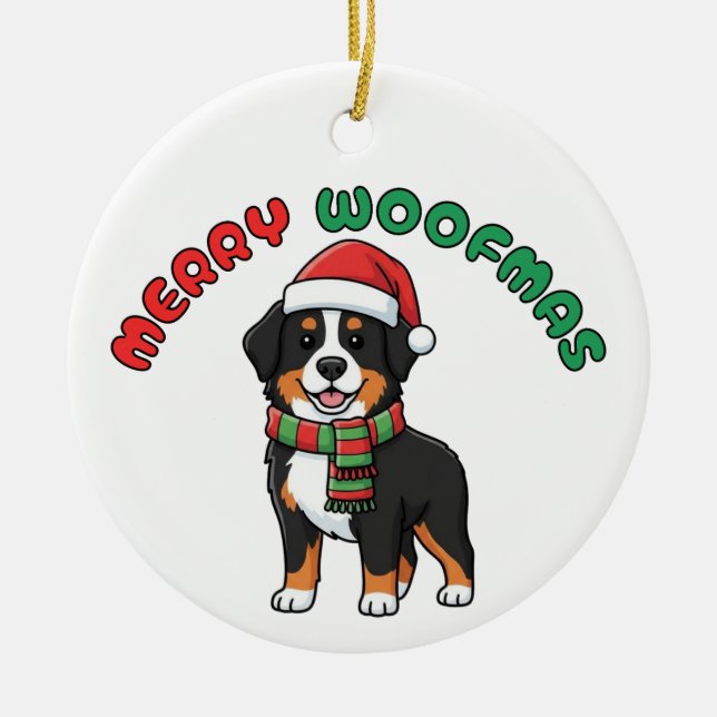 Ornamento de Cachorro de Montanha Bernese: Feliz W (Frente)