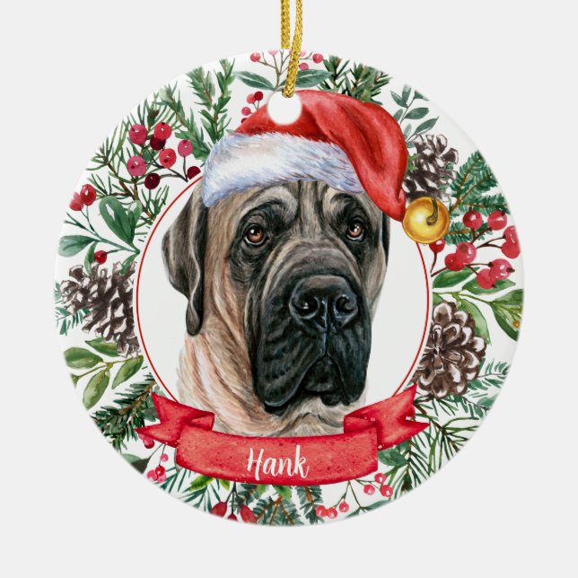 Ornamento de Cachorro Santa Hat Personalizado em I (Frente)
