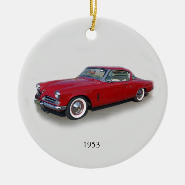 ornamento de carro clássico vermelho em 1953 (Frente)