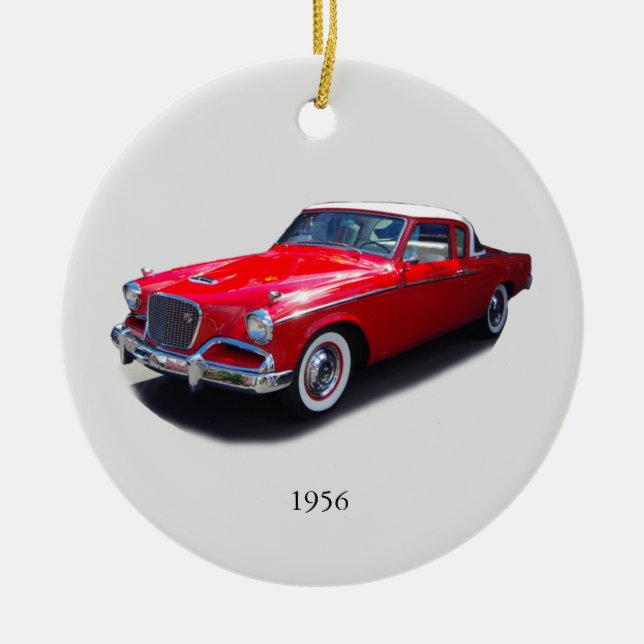 ornamento de carro clássico vermelho em 1956 (Frente)