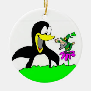 Ornamento de Cartoon Penguin e Leprechaun