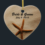 Ornamento de Casamento do Beach Serenity Keepsasaw<br><div class="desc">Sandy Beach e um ornamento de casamento de estrela do mar. Adicione sua foto de casamento.</div>