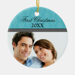 Ornamento de Casamento do Primeiro Natal de Damask