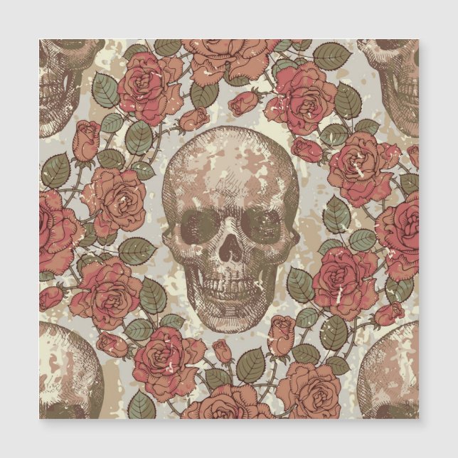 Ornamento de Caveiras e Rosas Retro (Frente)