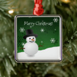 Ornamento de Cena de Inverno Verde Snowman<br><div class="desc">Adicione um toque balbucioso à sua árvore de Natal nesta temporada de Natal com um ornamento cerâmico de Cena de inverno Verde. Design de ornamento apresenta um boneco de neve feliz em uma cena de ventania de neve contra um fundo verde adornado com flocos de neve de cor correspondente. Itens...</div>
