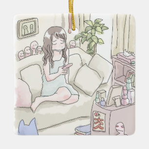 Ornamento De Cerâmica さ に に じ お 部 い 屋 の ソ フ ァ に em 座 em っ em て em ス em マ