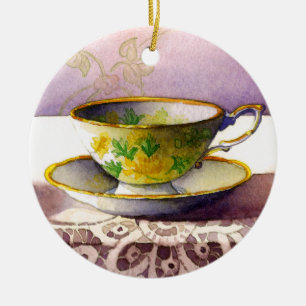 Ornamento De Cerâmica 0001 Teacup on Lace Ornament