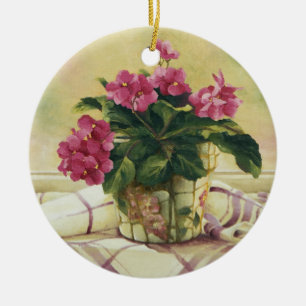 Ornamento De Cerâmica 0511 Violetas africanos em Plantador Mosaico