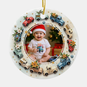 Ornamento De Cerâmica 1º Natal 2 lados, Little Joyride