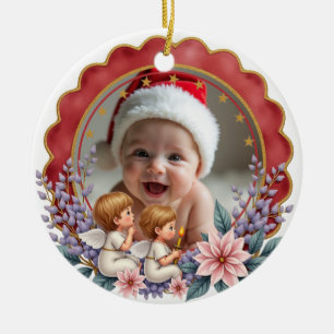 Ornamento De Cerâmica 1º Natal Anjo do Primeiro Noel 2 lados