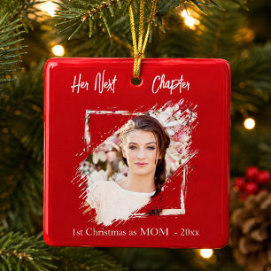 Ornamento De Cerâmica 1º Natal da Mãe foto capítulo seguinte vermelho