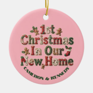 Ornamento De Cerâmica 1º Natal em Casa Nova Personalizado Redondo