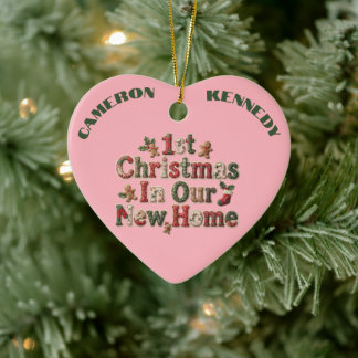 Ornamento De Cerâmica 1º Natal em Nova Casa Coração Personalizado