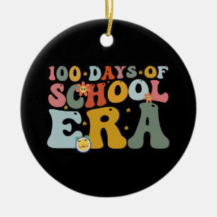 Ornamento De Cerâmica 100 Dias De Era Escolar Groovy Professor Crianças
