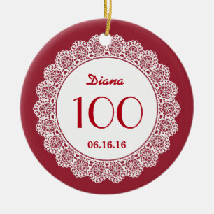 Ornamento De Cerâmica 100th VERMELHO branco do laço A06 da lembrança d