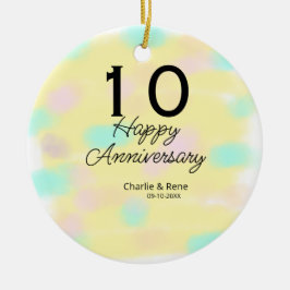 Ornamento De Cerâmica 10 wedding anniversary yellow pastel name retro bo