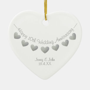 Ornamento De Cerâmica 10th tin wedding anniversary bunting heart