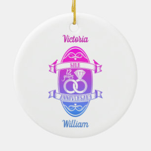 Ornamento De Cerâmica 12 anos de aniversário tradicional do casamento da