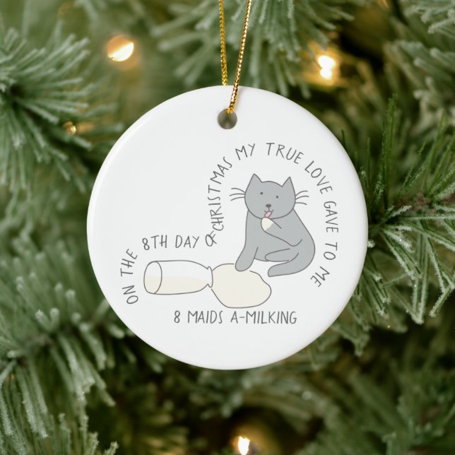 Ornamento De Cerâmica 12 dias de Natal 8 Foto de Gato de Sama-a-Milking (Árvore)