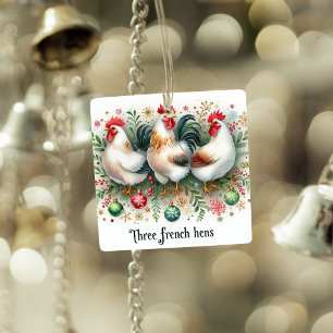 Ornamento De Cerâmica 12 dias de Natal Três Galinhas Francesas
