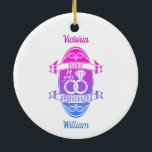 Ornamento De Cerâmica 14 anos de 14 de casamento tradicional de marfim<br><div class="desc">Você pode personalizar os nomes de marido e esposa. Se você quiser ajuda para personalizar este design, por favor, sinta-se à vontade para usar este botão de design, que está imediatamente abaixo deste texto. Um aniversário romântico de casamento projetado para pessoas celebrando 14 anos de casamento. Ivory é a prenda...</div>