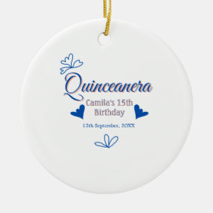 Ornamento De Cerâmica 15 de aniversário rusica mexicana do pêssego azul