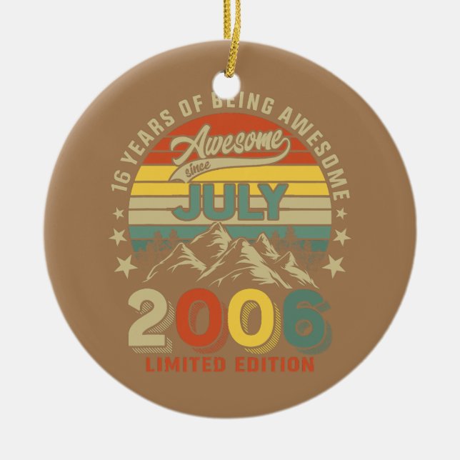 Ornamento De Cerâmica 16.º Aniversário 16 Anos Incrível Desde julho de 2 (Frente)