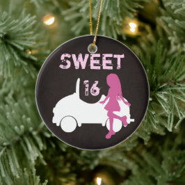 Ornamento De Cerâmica 16 Garota e carro personalizados - Rosa, Castanho