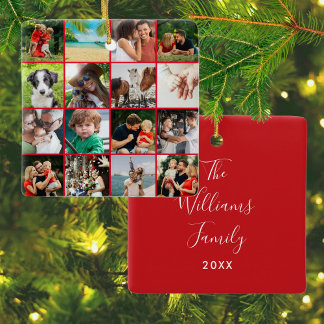 Ornamento De Cerâmica 16 Nome do Script de Colagem de Fotos da Família F