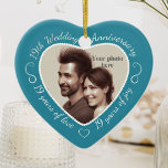 Ornamento De Cerâmica 19ª Foto do Aniversário de Casamento<br><div class="desc">Comemore um 19º ano feliz de casamento com um ornamento personalizado de fotos em um delicioso quadro de forma cardíaca. Basta carregar sua própria foto do casal casado e ela aparecerá no recorte. O fundo do aqua apresenta uma fonte e decorações de escrita branca. As palavras são: 19º Aniversário de...</div>