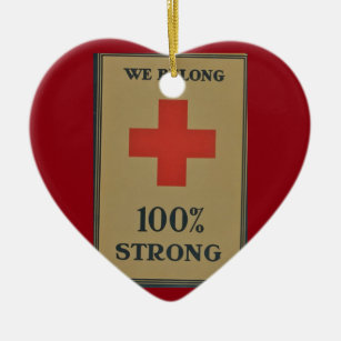 Ornamento De Cerâmica 1920 WI Cruz Vermelha "Somos 100% Fortes"