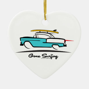 Ornamento De Cerâmica 1955 Chevy Hardtop Coupe foi surfar