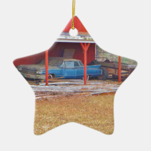 Ornamento De Cerâmica 1960 carro antigo com dispositivo de fita AZUL