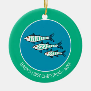 Ornamento De Cerâmica 1, 2, 3 Peixes com Peixe Pequeno e Coral