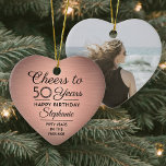 Ornamento De Cerâmica 1 Foto Qualquer Aniversário Bruto Rosa Rosa Rosa D<br><div class="desc">Feliz Aniversário! Celebra um feliz aniversário de um marco para ela com uma foto personalizada de um ornamento cerâmico rosa e preto. Toda a redação desta modelo (incluindo "Saúde até 50 Anos") é estabelecida para o quinquagésimo aniversário, mas é simples de personalizar para qualquer ano ou tipo de evento. O...</div>