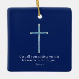 Ornamento De Cerâmica 1 Pedro 5:7 Cruz Minimalista