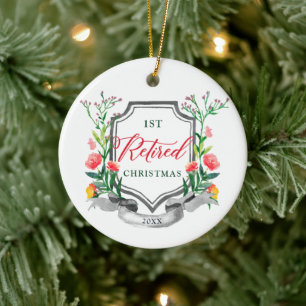 Ornamento De Cerâmica 1rua de Natal Aposentado, Verde Floral Personaliza