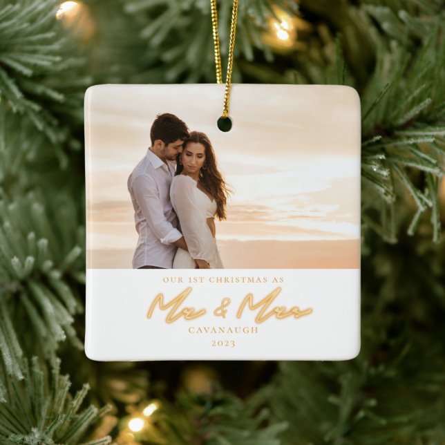 Ornamento De Cerâmica 1rua de Natal Casado com Neon Lettering Fotografia (Árvore)